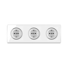 3х Schuko socket with screw terminals and glass cover frame, triple, horizontal - white