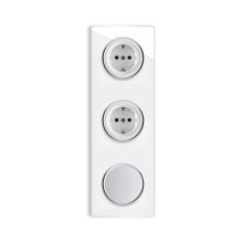 2х Schuko socket + Single light switch + Glass cover frame triple, vertical - white