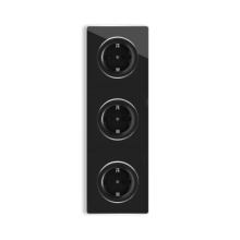 3x Prises de courant avec terre, bornes а vis avec plaque finition en verre, 3 postes, verticale - Noir