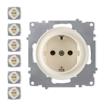 7x Schuko socket outlet set - beige