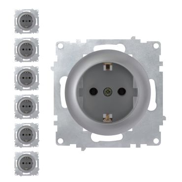 7x Schuko socket outlet set - grey