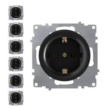 7x Schuko socket outlet set - black