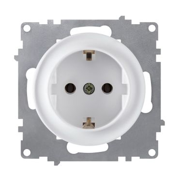 Schuko socket with protective shutters and grounding, screw terminals, without frame, white