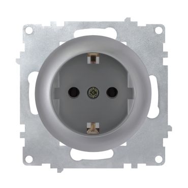 Schuko socket with protective shutters and grounding, screw terminals, without frame, grey