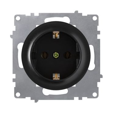 Schuko socket with protective shutters and grounding, screw terminals, without frame, black