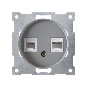 Combination Data Connection Box, Double, 2-Port, Network Socket 2xRJ45, CAT5e, Flush-Mount, without frame, grey