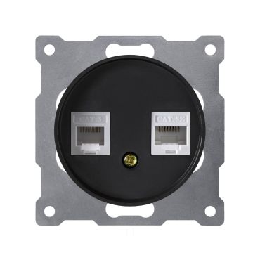 Combination Data Connection Box, Double, 2-Port, Network Socket 2xRJ45, CAT5e, Flush-Mount, without frame, black