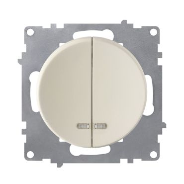 Double light switch with indicator light, dual, 1-way, flush-mount, without frame, beige