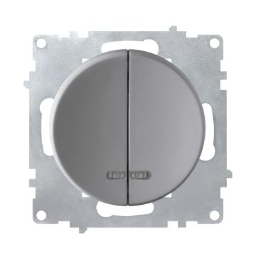 Double light switch with indicator light, dual, 1-way, flush-mount, without frame, grey