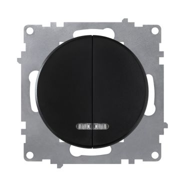 Double light switch with indicator light, dual, 1-way, flush-mount, without frame, black