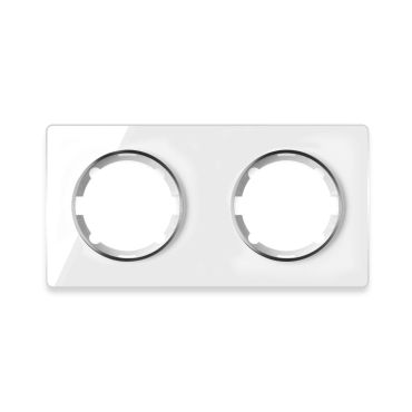 Glass cover frame for light switch, double socket, horizontal, flush-mount, Garda series, white