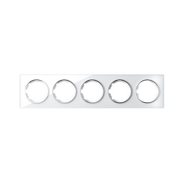 Glass cover frame for light switch, quintuple socket, horizontal, flush-mount, Garda series, white