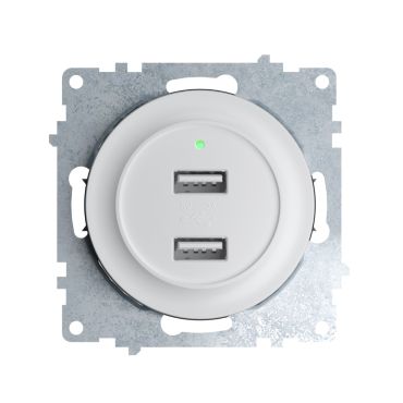 Double USB charger socket, flush mount, with 2 Ports - 5V, 2.1 A, with LED Indicator, without frame