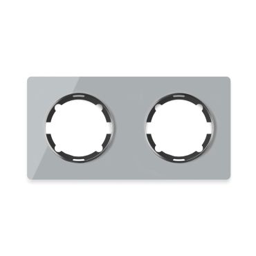 Glass cover frame for light switch, double socket, horizontal, flush-mount, Garda series, grey