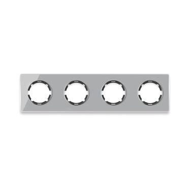 Glass cover frame for light switch, quadruple socket, horizontal, flush-mount, Garda series, grey