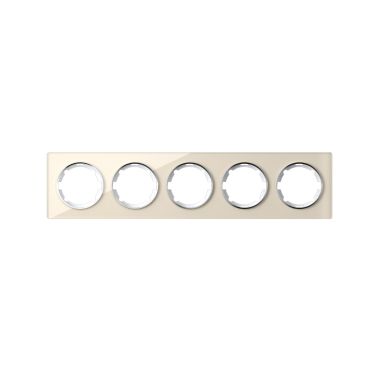 Glass cover frame for light switch, quintuple socket, horizontal, flush-mount, Garda series, beige