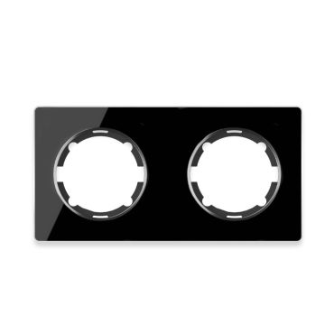 Glass cover frame for light switch, double socket, horizontal, flush-mount, Garda serie, black