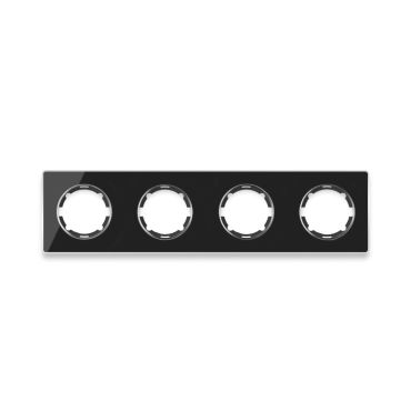 Glass cover frame for light switch, quadruple socket, horizontal, flush-mount, Garda series, black