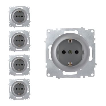 5х Schuko socket set — gray