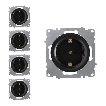 5х Schuko socket set — black