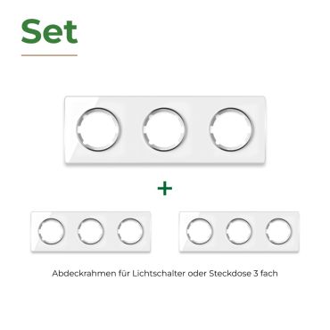 3x Garda Glass Cover Frame Set: 3-fold horizontal frame, white