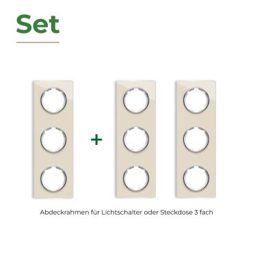 3x Garda Glass Cover Frame Set: Triple Vertical Frame, beige