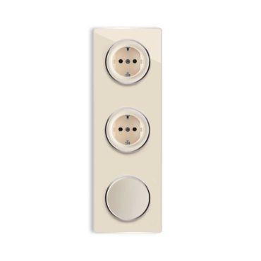 2х Schuko socket + Single light switch + Glass cover frame triple, vertical - beige