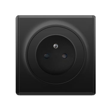 Ensemble prise type E avec terre 16A, plaque Florence en plastique - "Noir"