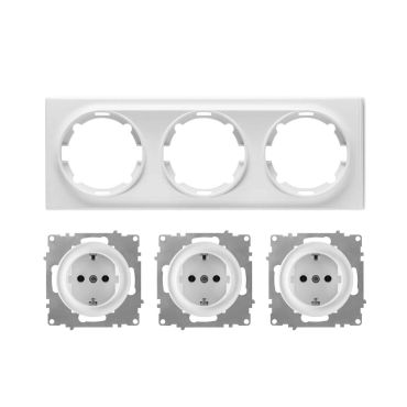 3x Schuko socket outlet with 3-gang frame, flush-mounted, horizontal