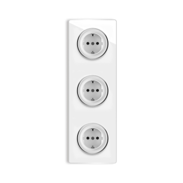 Plaque 3 postes Garda Vertical + 3 Prises avec terre-"Blanc"