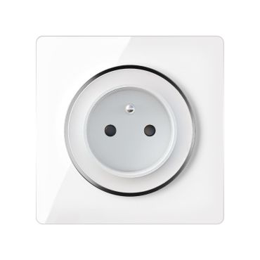 Ensemble prise type E avec terre 16A, plaque Garda en verre - "Blanc"