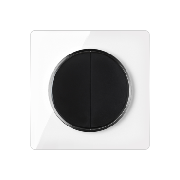 Interrupteur double, 1 voie, Noir avec plaque de finition en verre, Blanc