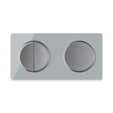 1x Interrupteur double, 1 voie + 1x interrupteur simple allumage avec plaque de finition en verre, 2 postes, horizontale - Gris