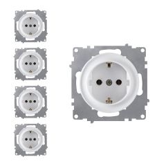 Pack de 5 prises Schuko type F avec terre, bornes à vis