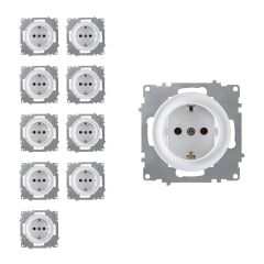 Pack de 10 prises Schuko type F avec terre, bornes à vis