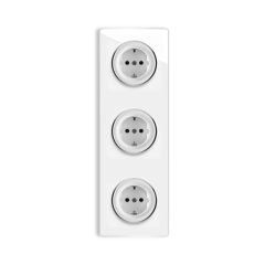 3х Schuko socket with screw terminals and glass cover frame, triple, vertical - white