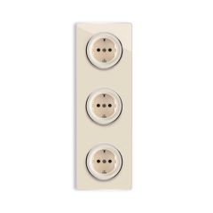 3х Schuko socket with screw terminals and glass cover frame, triple, vertical - beige