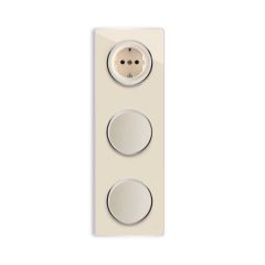 Schuko socket + 2x Single light switch + Glass cover frame triple, vertical - beige