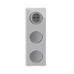 Schuko socket + 2x Single light switch + Glass cover frame triple, vertical - grey