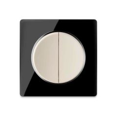 Double-pole switch beige with glass cover frame in black