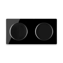 Double-pole switch, Light switch with glass cover frame in 2-way, horizontal - black