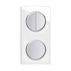 Double-pole switch, Light switch with glass cover frame in 2-way, vertical - white