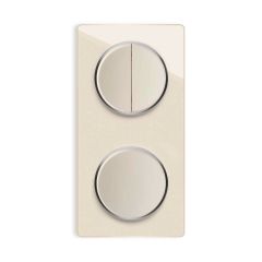 Double-pole switch, Light switch with glass cover frame in 2-way, vertical - beige