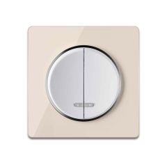 Double light switch with indicator light white with glass cover frame in beige