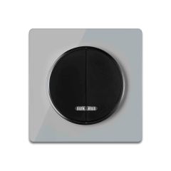 Double light switch with indicator light black with glass cover frame in grey