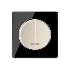 Double light switch with indicator light beige with glass cover frame in black