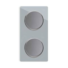 2x Light switch with glass cover frame in 2-way, vertical - grey