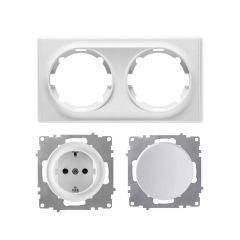 Ensemble prise Schuko type F avec interrupteur simple allumage et plaque Florence 2 postes