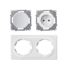 Ensemble prise type E avec terre 16A, interrupteur, plaque Florence en plastique, horizontal