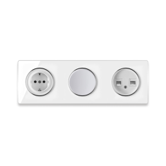 Plaque de finition 3 postes, Série Garda, horizontal + 1 Prise de courant avec mise à la terre + 1 Interrupteur simple + 1 Prise RJ45